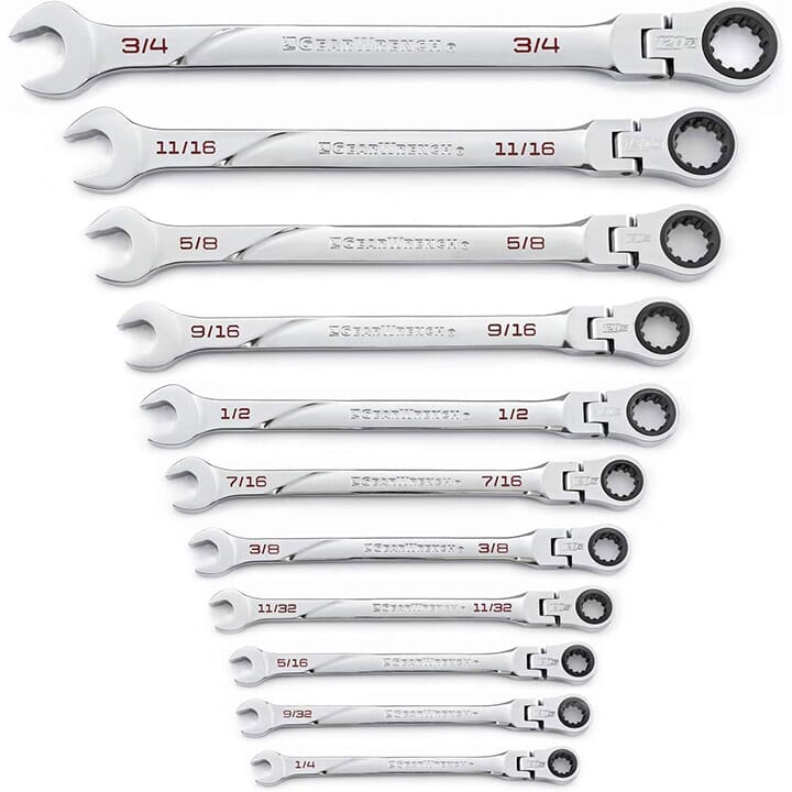 GEARWRENCH 86126 XL Series Extra Standard Length Universal Ratcheting Wrench Set, 10 Pieces, 10 to 19 mm, Polished Chrome