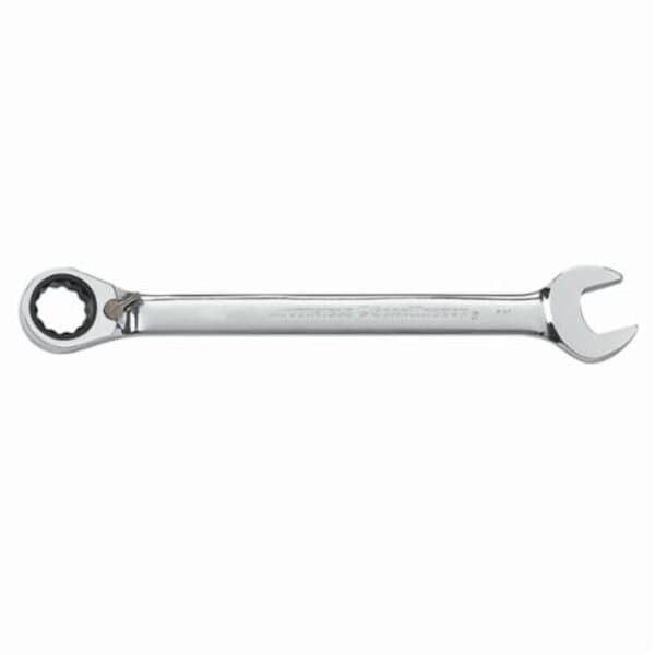 GEARWRENCH 9618N Open End Regular Length Reversible Combination Wrench, 18 mm Wrench, 12 Points, 15 deg Offset, 9.169 in OAL, High Alloy Steel, Polished Chrome