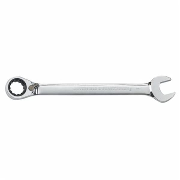 GEARWRENCH 9617N Open End Regular Length Reversible Combination Wrench, 17 mm Wrench, 12 Points, 15 deg Offset, 8.74 in OAL, High Alloy Steel, Polished Chrome