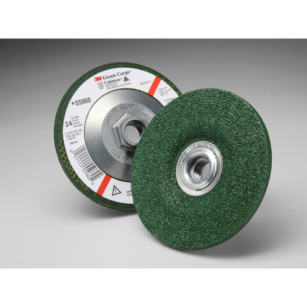 Green Corps 7010308189 Type 27 Grinding Wheel, 4-1/2 in Dia Wheel x 1/4 in THK Wheel, 24 Grit, Ceramic Abrasive