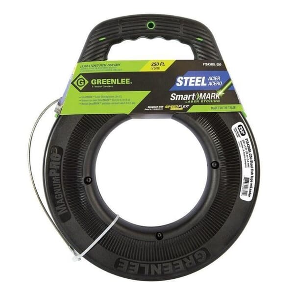 Greenlee SmartMARK FTS438DL-250 Fish Tape With SpeedFlex Leader, 1/8 in W Tape, 250 ft L Tape, Round Profile, Steel Tape