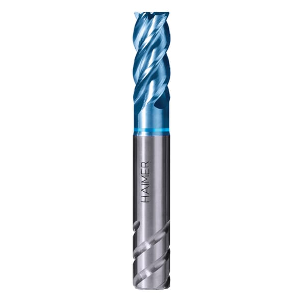 Haimer F1004NNL1000R0.50AA Center Cutting Single End Power End Mill, 10 mm Dia Cutter, 0.5 mm Corner Radius, 22 mm Length of Cut, 4 Flutes, 10 mm Dia Shank, 73 mm OAL, AlTiN Coated
