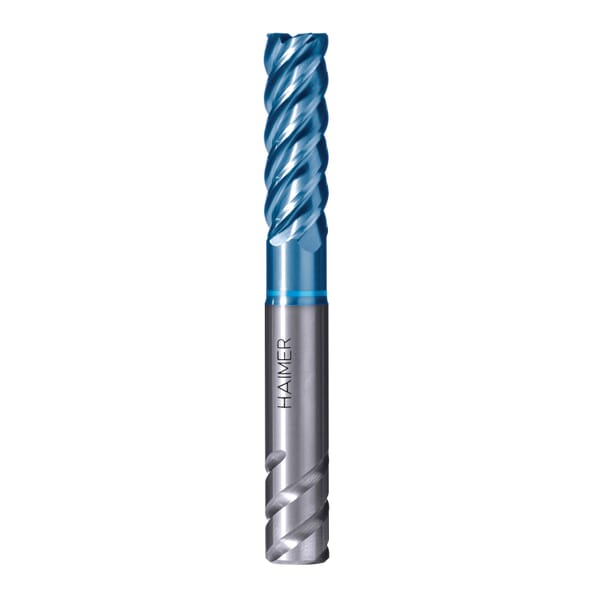 Haimer F1005LLL1/2ZCAA Non-Center Cutting Single End Power End Mill, 1/2 in Dia Cutter, 0.012 in Corner Radius, 1-1/2 in Length of Cut, 5 Flutes, 1/2 in Dia Shank, 3-3/4 in OAL, AlTiN Coated