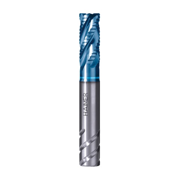 Haimer F1304NNL0600CAA Center Cutting Cord Profile Single End Power End Mill, 6 mm Dia Cutter, 0.2 mm Corner Radius, 13 mm Length of Cut, 4 Flutes, 6 mm Dia Shank, 58 mm OAL, AlTiN Coated
