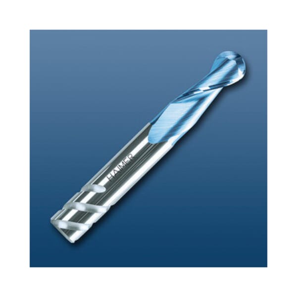 Haimer V1002NNL0800RAA Ball Nose Power End Mill, 8 mm Dia Cutter, 19 mm Length of Cut, 2 Flutes, 8 mm Dia Shank, 64 mm OAL