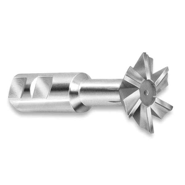 Hannibal 73416 734F Material Specific Dovetail Cutter, 1/2 in Dia Cutter, 5/32 in W Cutting, 3/8 in Dia Straight/Weldon Flat Shank, 45 deg Included, 2-1/8 in OAL
