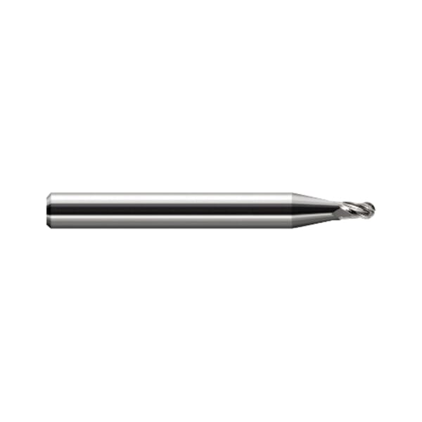 Harvey Tool 24518 Center Cut Imperial Miniature Stub Length Ball End Mill, 0.18 in Dia Cutter, 0.027 in Length of Cut, 2 Flutes, 1/8 in Dia Shank, 1-1/2 in OAL, Uncoated