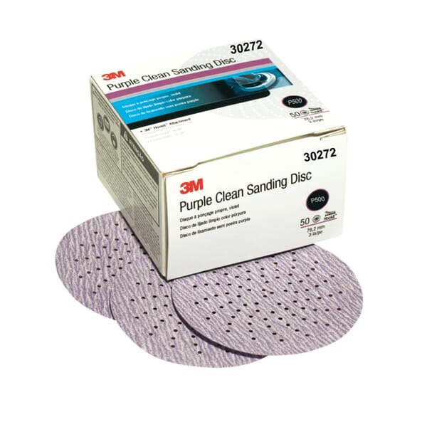 Hookit 7000000488 Coated Clean Sanding Disc, 3 in Dia Disc, P500 Grit, Extra Fine Grade, Aluminum Oxide Abrasive, Paper Backing