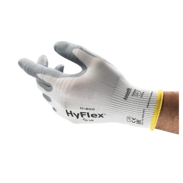 HyFlex 11-800-10 11-800 Industrial Gloves, SZ 10, Gray, Knit Wrist Cuff, Foam Nitrile Coating, 15 ga Nylon Lining
