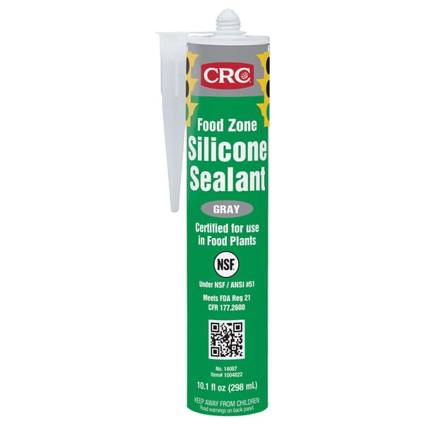 CRC 14087 Curing Food Zone Non-Flammable Silicone Sealant, 10.1 oz Cartridge, Gray, Hydroxyl-Terminated Polydimethylsiloxane, Silica Base