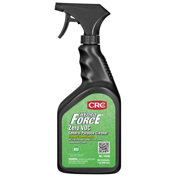 CRC HydroForce 14446 HydroForce Non-Flammable Zero VOC General Purpose Cleaner, 32 oz Spray Bottle, Mild Detergent Odor/Scent, Clear, Liquid Form