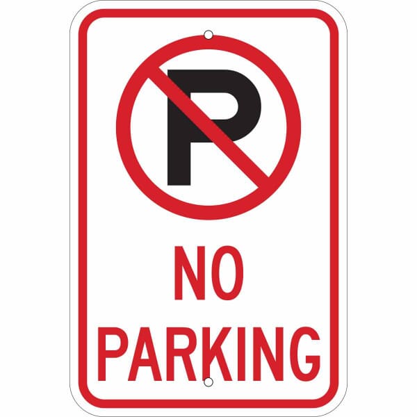 Brady 103739 Rectangular No Parking Sign, Symbol/Text, B-959 Aluminum, 18 in H x 12 in W, Black/Red on White