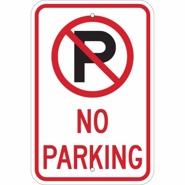 Brady 103739 Rectangular No Parking Sign, Symbol/Text, B-959 Aluminum, 18 in H x 12 in W, Black/Red on White