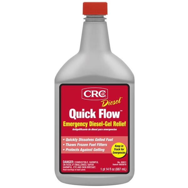 CRC 05911 Quick Flow Combustible Emergency Diesel-Gel Relief, 1 qt Bottle, Liquid Form, Amber, Stoddard Solvent, Solvent Naphtha (Petroleum), Heavy Arom, 1, 2, 4-Trimethylbenzene, Naphthalene