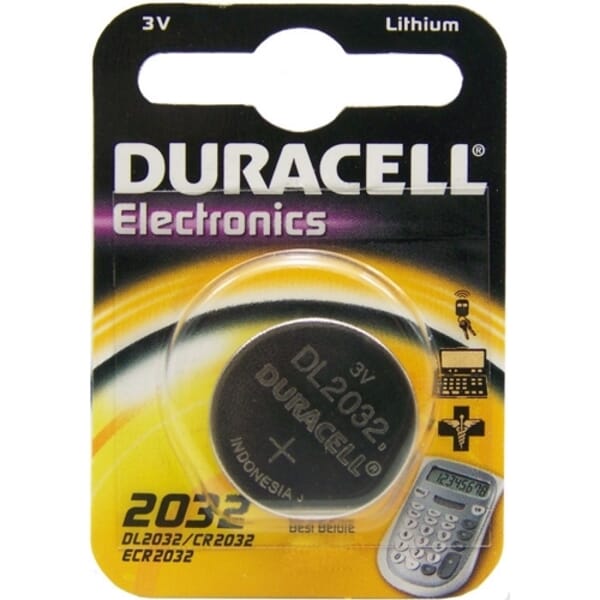 Duracell DL2032BPK Coin Battery, Lithium Manganese Dioxide (Li/MnO2), 3 VDC Nominal, 200 mAh Nominal, 2032, 3.3 VDC Charge