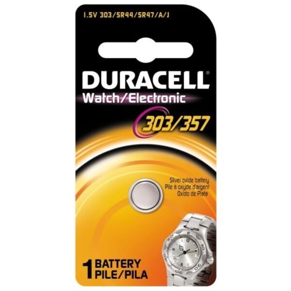 Duracell D303/357PK Button Battery Pack, Silver Oxide, 1.5 VDC, 190 mAh, SR44