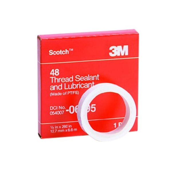3M 7000057505 48 Series Premium Thread Sealant and Lubricant Tape, 32.9 m L x 1/2 in W x 3 mil THK, PTFE