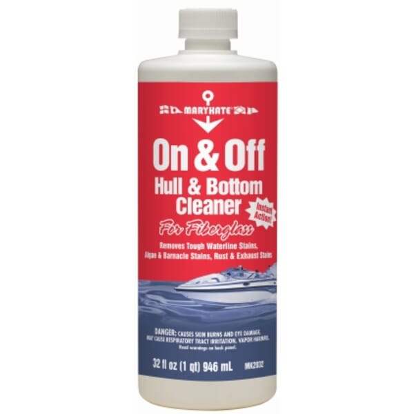 MaryKate MK2032 Non-Flammable ON/OFF Water Based Hull/Bottom Cleaner, 1 qt Bottle, Strong Acid Odor/Scent, White, Emulsion Form redirect to product page