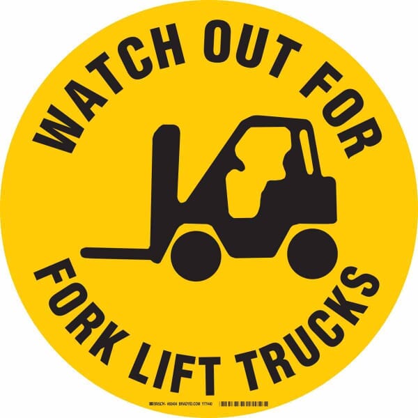Brady 92404 Circular Laminated Forklift and Warehouse Traffic Sign, 17 in H x 17 in W, Black on Yellow, B-819 Vinyl, Adhesive Mount