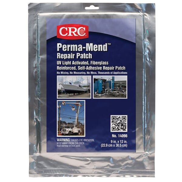 CRC 14096 Perma-Mend Laminate Non-Flammable Self-Adhesive UV Curable Repair Patch, 12 in L x 9 in W Patch, Gray
