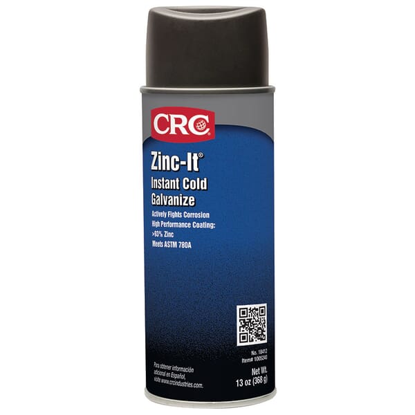 CRC 18412 Zinc-It Instant Cold Galvanized Coating, 16 oz Aerosol Can, Liquid/Viscous Form, Gray