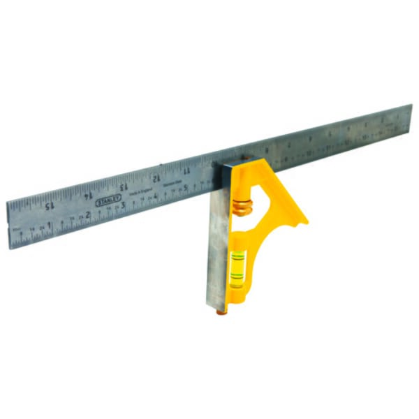 Stanley 46-131 Combination Square, 16 x 1 in, 1/8 in, 1/16 in, 1/32 in Graduation, 45/90 deg, Die Cast Metal/Steel