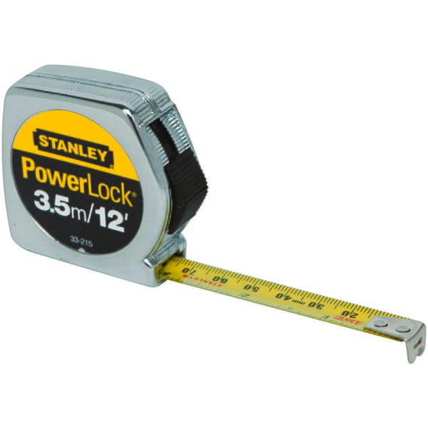 Stanley 33-215 Tape Rule, 12 ft L x 1/2 in W Blade, Mylar Polyester Film Blade, Imperial/Metric Measuring System, 1/16ths, 1/32nds, 1 mm Graduation