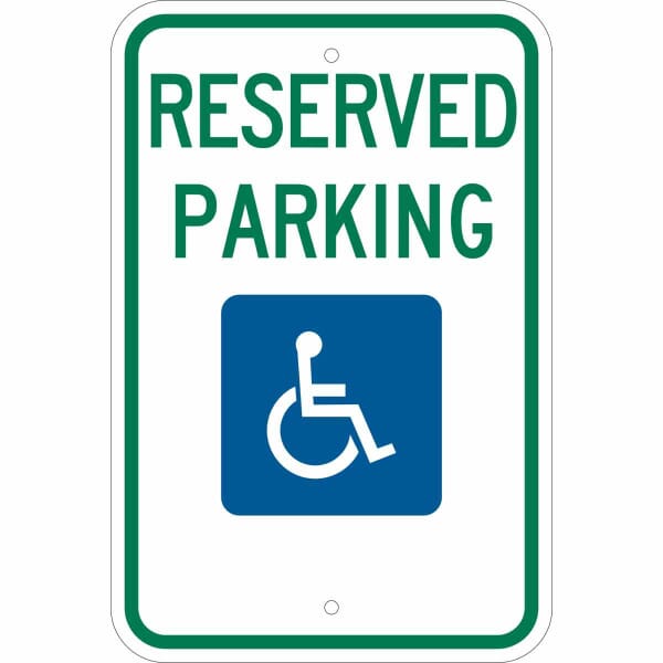 Brady 103748 Rectangular Handicapped Parking Sign, Symbol/Text, B-959 Aluminum, 18 in H x 12 in W, Blue/Green on White