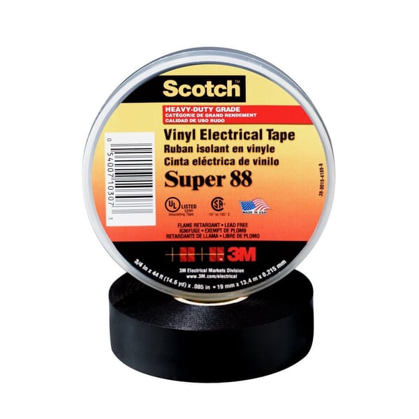 Scotch 7000006092 Premium Grade Tape, 66 ft L x 3/4 in W, 8.5 mil THK, Rubber Adhesive, PVC Backing, Black