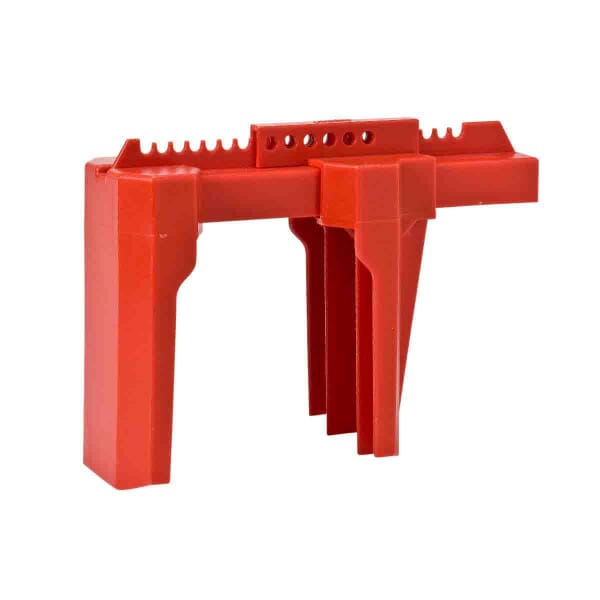 Brady Prinzing BS08A-RD 4-Legged Large Ball Valve Lockout, Fits Min Handle Size: 1-3/4 in W x 1 in THK, Fits Max Handle Size: 1-3/4 in W x 1 in THK, Fits Min Pipe Size: 2 in, Fits Max Pipe Size: 8 in, 6 Padlocks, 0 deg F Min Temperature, 175 deg F Max