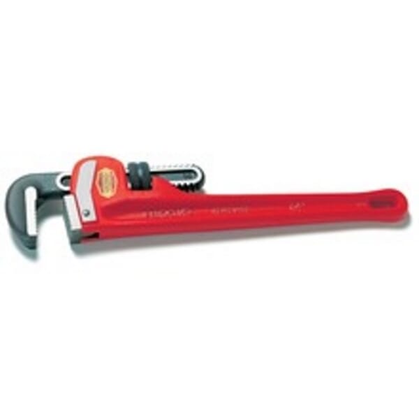 RIDGID 31020 Heavy Duty Straight Pipe Wrench, 2 in Pipe, 14 in OAL, Floating Forged Hook Jaw, Ductile Iron Handle, Knurled Nut Adjustment, Red