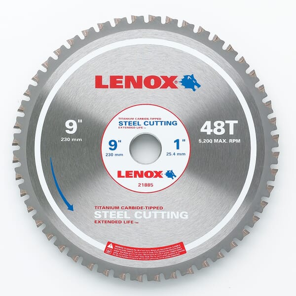 Lenox 21885ST900048CT Circular Saw Blade, 9 in Dia, 1 in Arbor, Steel Blade, 48 Teeth