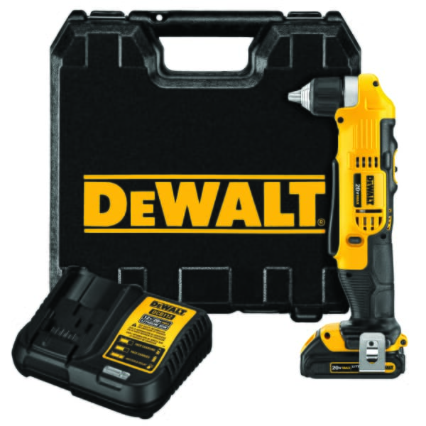 DeWALT 20V MAX* DCD740C1 Compact Cordless Right Angle Drill/Driver Kit, 3/8 in Keyed Chuck, 20 V, 360 in-lb Torque, 0 to 650/0 to 2000 rpm No-Load, 4 in OAL, Lithium-Ion Battery