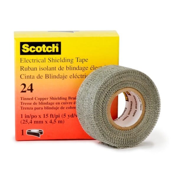 3M 7000031348 Premium-Grade Shielding Tape, 15 ft L x 1 in W, 16 mil THK, Rubber Resin Adhesive, Copper Mesh Backing, Silver