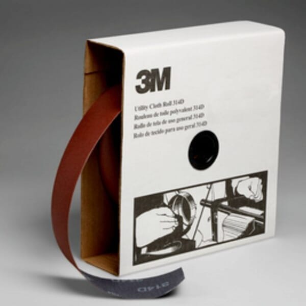 3M 7000118539 314D Utility Cloth Roll, 50 yd L Roll x 2 in W Roll, 180 Grit, Very Fine Grade, Aluminum Oxide Abrasive, Cloth Backing