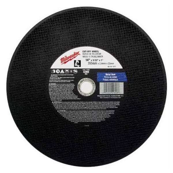Milwaukee 49-94-1415 Type 1 General Purpose Cutting Wheel, 14 in Dia x 3/32 in THK, 1 in Center Hole, A36P Grit, Aluminum Oxide Abrasive