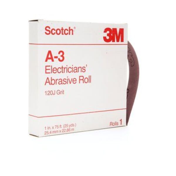 3M 7000044879 A3 Electricians Abrasive Roll, 25 yd L Roll x 1 in W Roll, 120 Grit, Fine Grade, Aluminum Oxide Abrasive, Cloth Backing