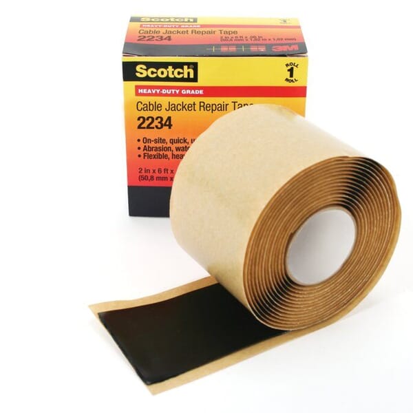 Scotch 7000006227 Cable Jacket Repair Tape, 6 ft L x 2 in W, 60 mil THK, Rubber, Mastic Adhesive, Black