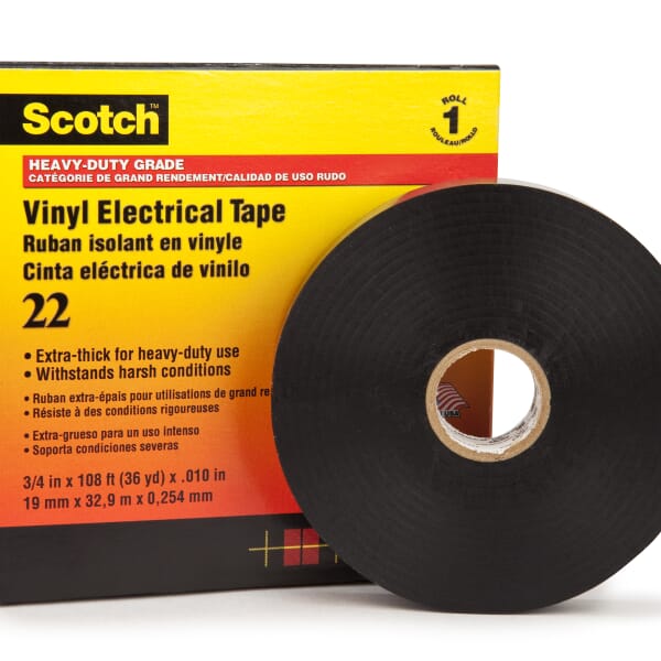 Scotch 7000031344 Heavy Duty Premium Grade Tape, 36 yd L x 3/4 in W, 10 mil THK, PVC, Rubber Adhesive, Vinyl Backing, Black