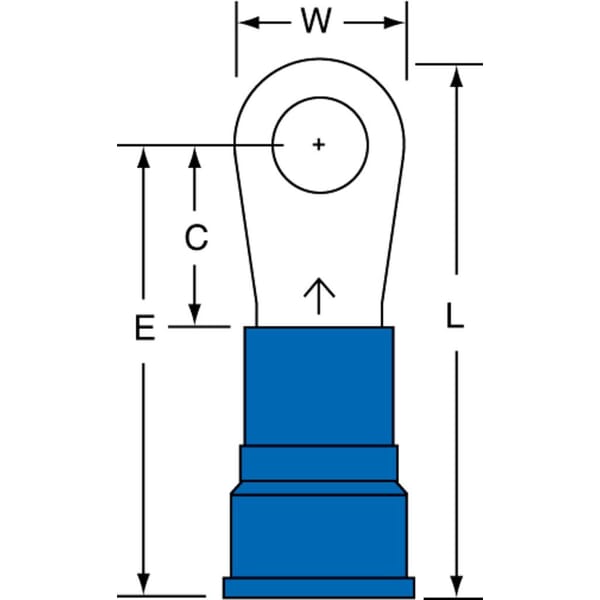 3M 7000133270 Standard Terminal, 6 AWG Conductor, 1-1/2 in L, 1/4 in ID Brazed Barrel, ETP Copper, Blue