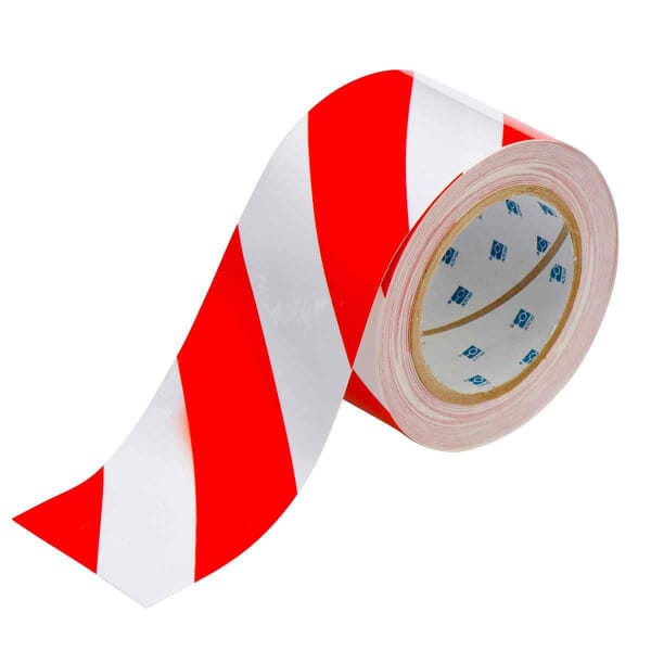 Brady 104348 Floor Marking Tape, 100 ft L x 3 in W, Red on White, Polyester