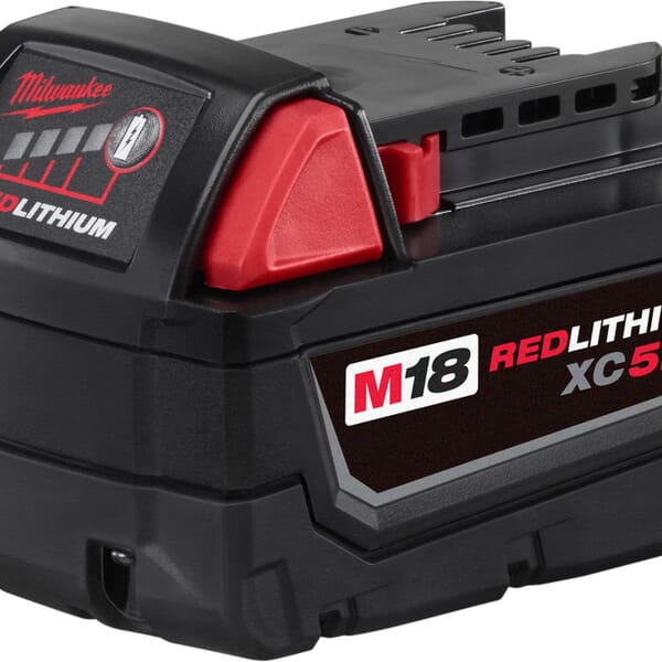 Milwaukee M18 REDLITHIUM 48-11-1850 Rechargeable Cordless Battery Pack, 5 Ah Lithium-Ion Battery, 18 VDC Charge, For Use With M18 Cordless Power Tool
