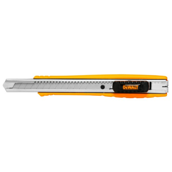 DeWALT DWHT10037 Standard Utility Knife, 9 mm W Integrated/Snap-Off Blade, Push Button, Carbon Steel Blade, 1 Blade Included, 5-1/4 in OAL