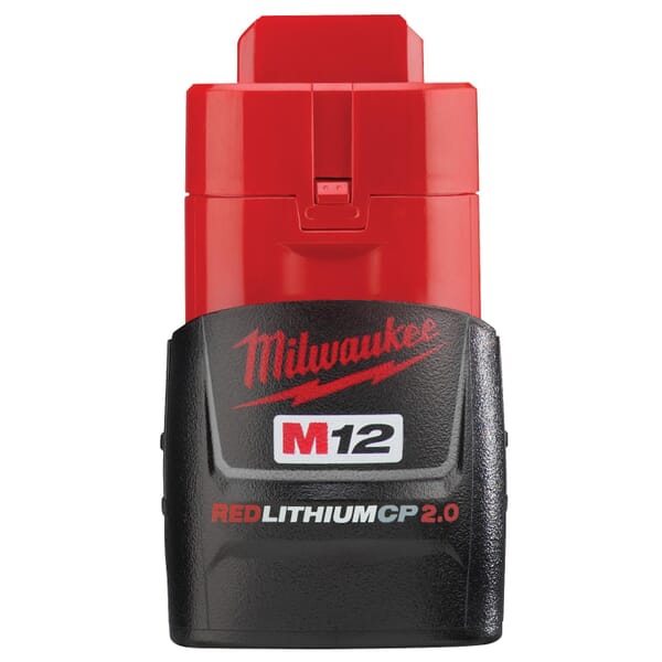 Milwaukee M12 REDLITHIUM 48-11-2420 Compact Rechargeable Cordless Battery Pack, 2 Ah Lithium-Ion Battery, 12 VDC Charge, For Use With M12 Cordless Power Tool