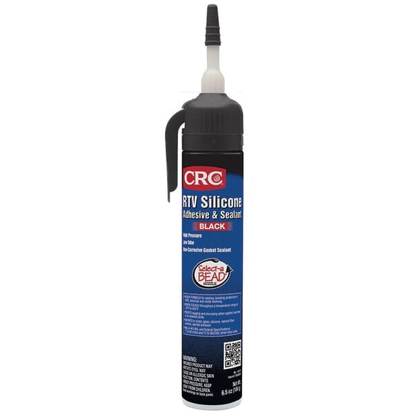 CRC 14072 Brakleen Curing Non-Flammable RTV Silicone Sealant, 8 oz Tube, Black, Hydroxy Terminated Polydimethylsiloxane, Silicone Base