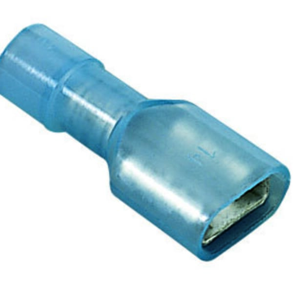 IDEAL 83-9781 Female Disconnect Terminal, 16 to 14 AWG Conductor, 0.25 x 0.032 in Tab, Shouldered Barrel, Brass/Nylon, Blue