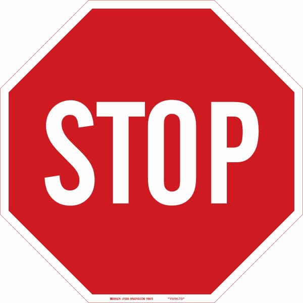 Brady 94144 Octagonal Traffic Sign, Text, B-959 Aluminum, Fastened Mount, 30 in H x 30 in W, White on Red