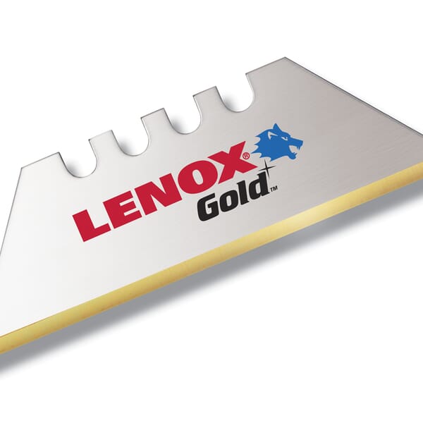 Lenox Gold 20350GOLD5C General Purpose Utility Knife Blade With Dispenser, HSS, Sharp Point/Straight Edge, 1 in L x 3/4 in W Blade, Compatible With: 2DZJ5 Utility Knives, 0.024 in THK