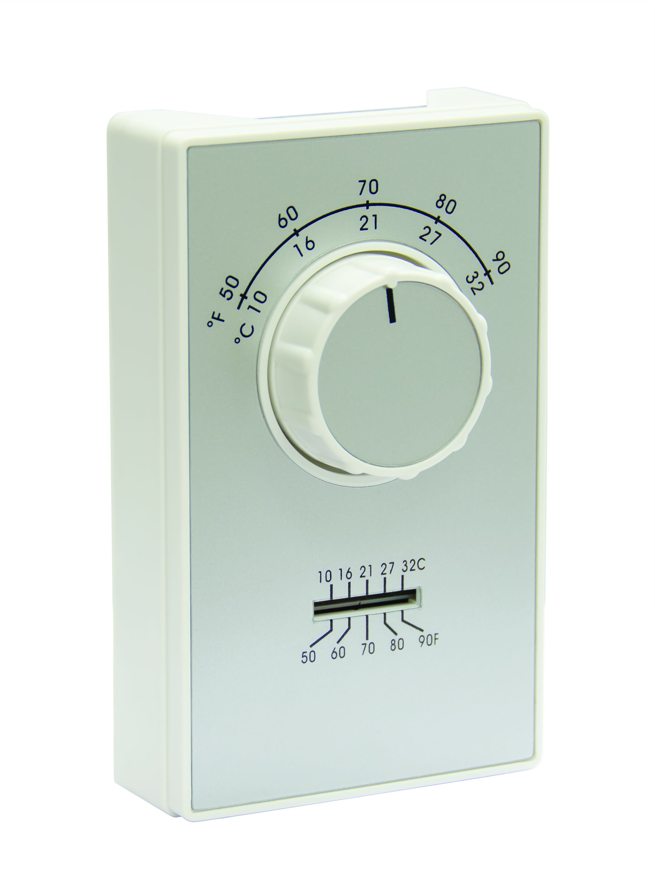TPI AET9SWTS ET9 Wired Line Voltage Thermostat With Thermometer, 1-Pole Heat Only Thermostat, 50 to 90 deg F Control, 1/2 deg F Heating Anticipator Model Differential, Snap, SPST Switch, Import