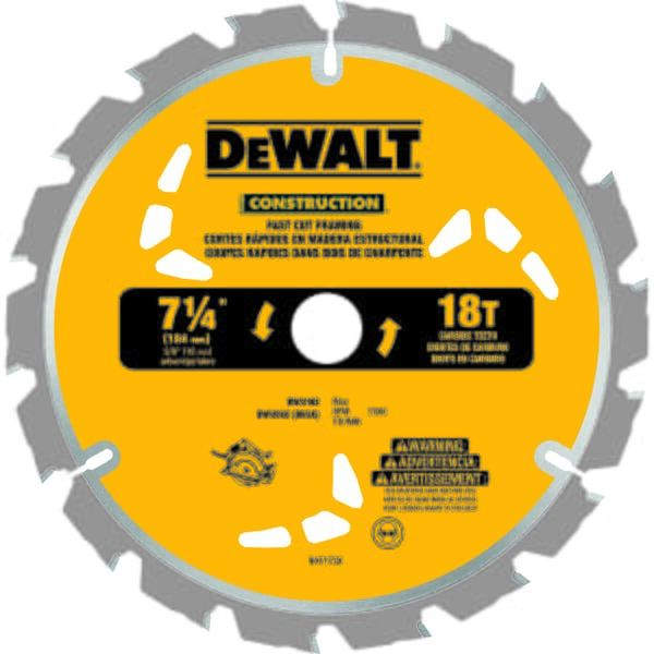 DeWALT Guaranteed Tough DW3192 Portable Small Diameter Thin Kerf Circular Saw Blade, 7-1/4 in Dia x 0.045 in THK, 5/8 in Arbor, Carbide Blade, 18 Teeth